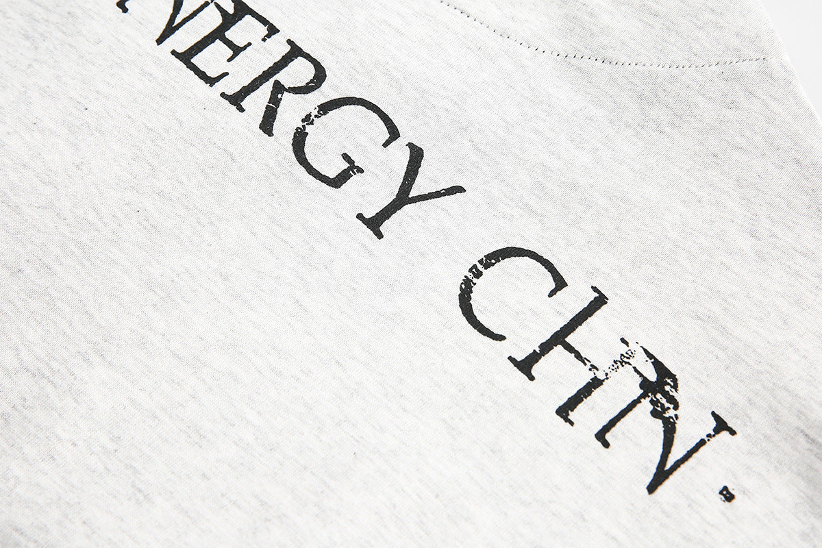 T-shirt graphique manches longues avec col zippé à rivets – Imprimé Black Energy CHN