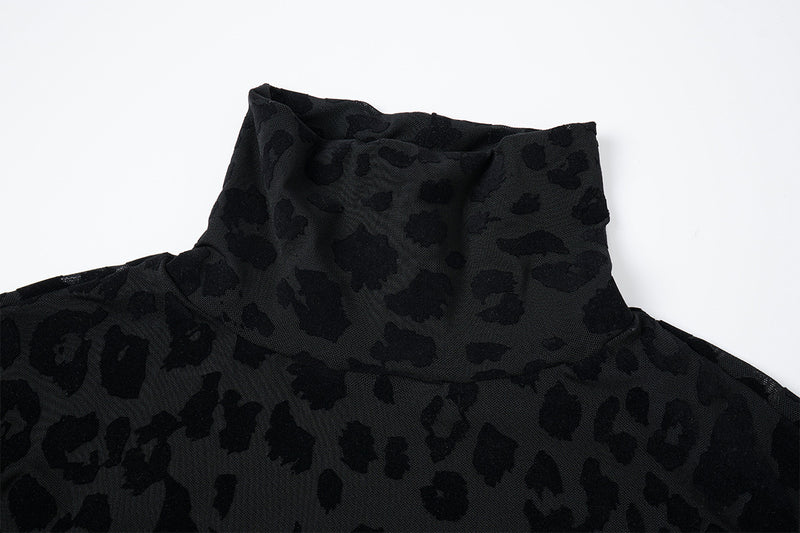 Leopard Print Turtleneck Long Sleeve Slim-Fit Shirt