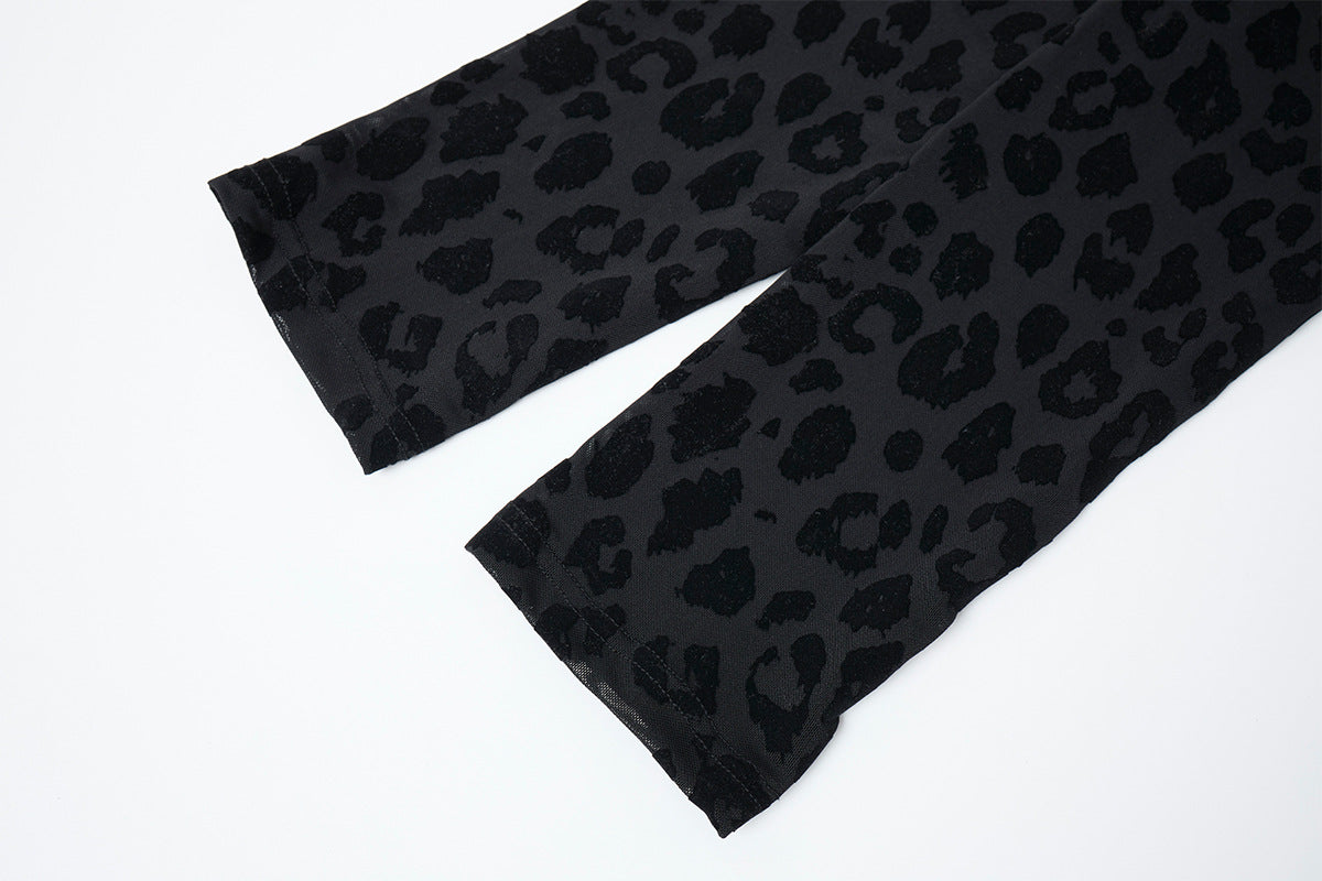Leopard Print Turtleneck Long Sleeve Slim-Fit Shirt