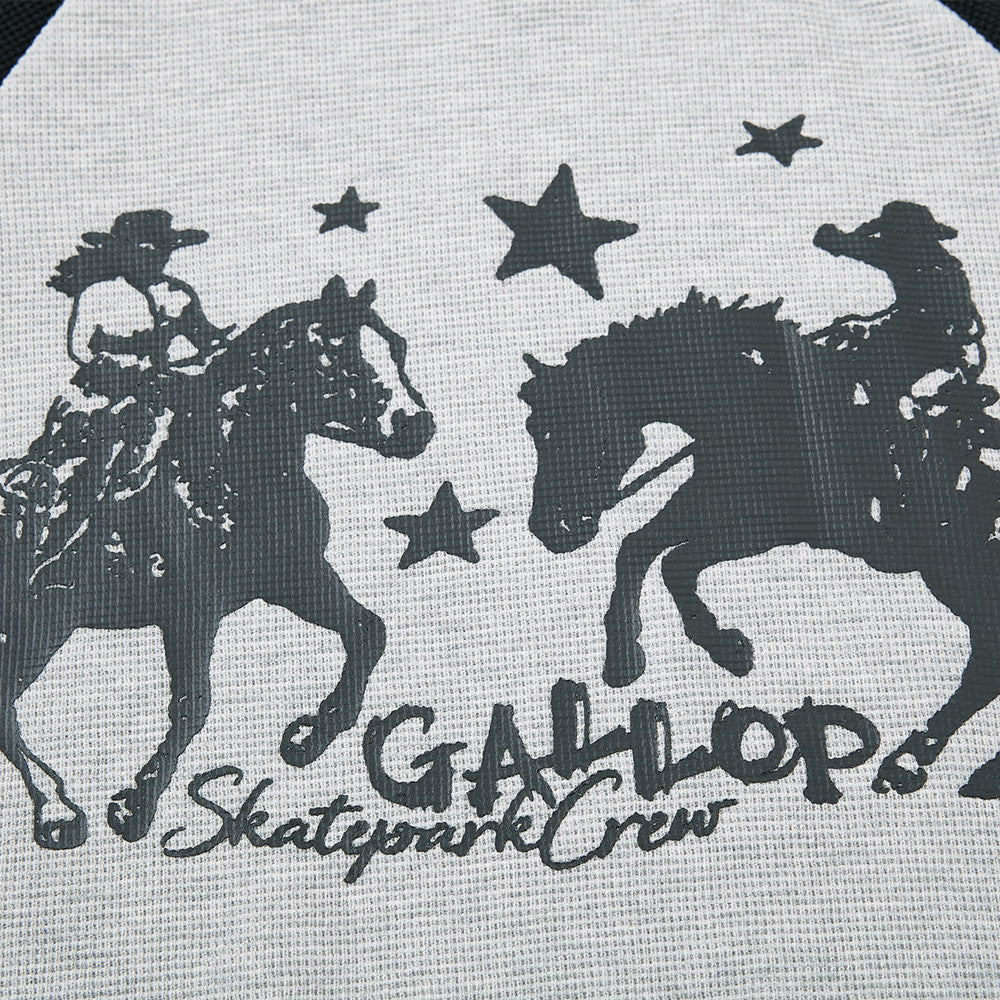 Long Sleeve Shirt Women Cowboy Star Print Raglan Waffle Knit Top