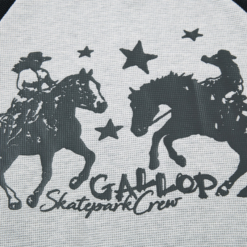 Long Sleeve Shirt Women Cowboy Star Print Raglan Waffle Knit Top