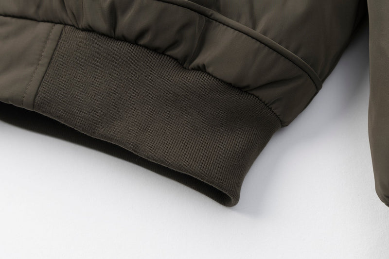 Sherpa Collar Padded Bomber Jacket – Olive Green / Black