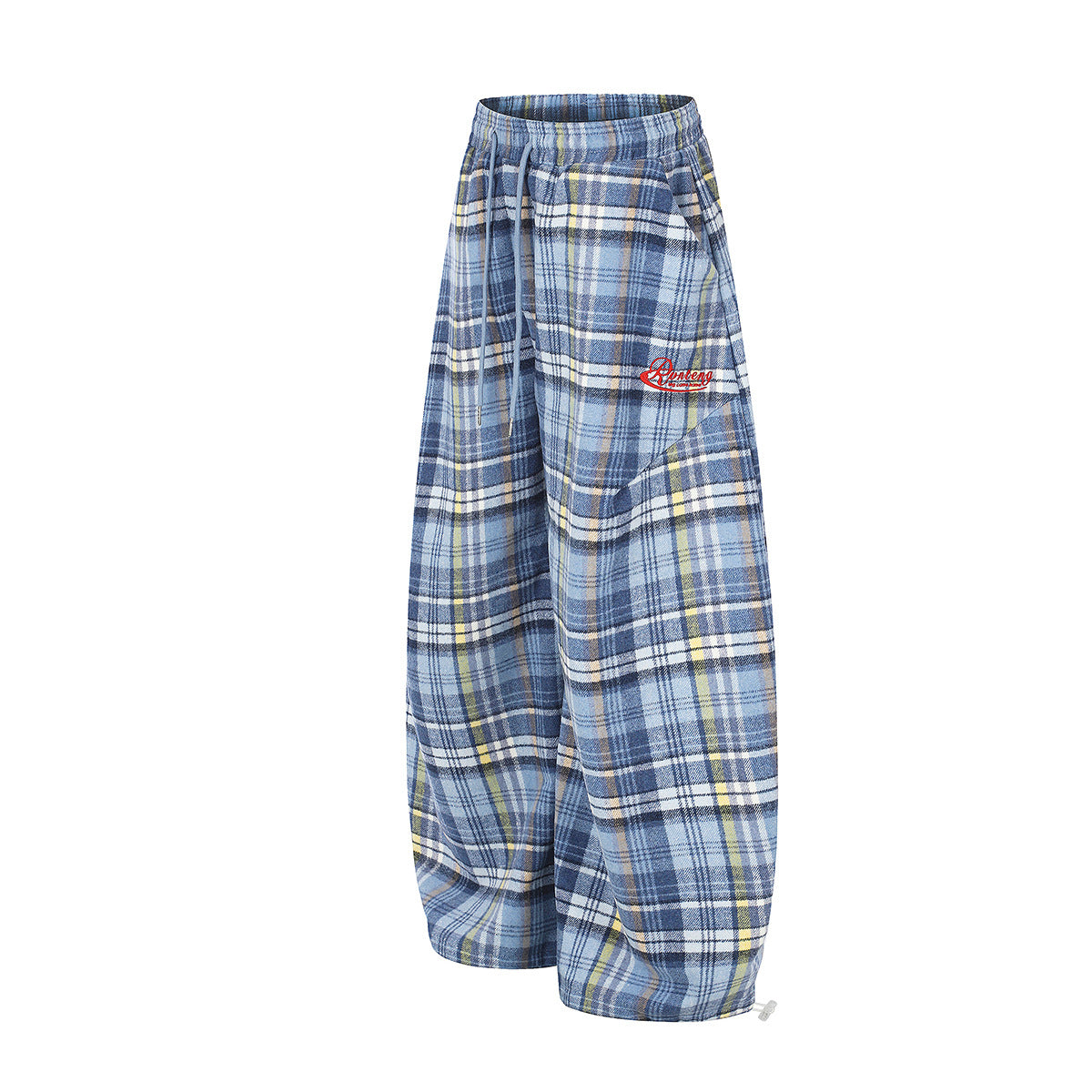 Plaid Wide-Leg Pants – Relaxed Fit Flannel Drawstring Trousers