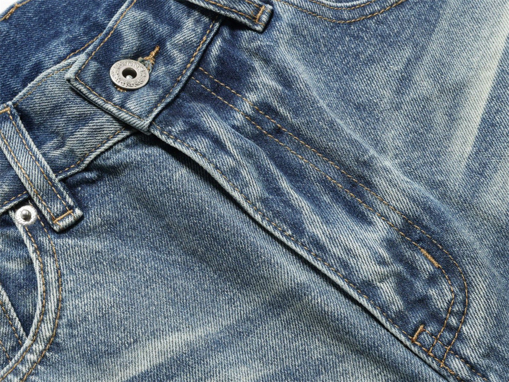 Men's Relaxed Fit Jeans Wide Leg Washed Vintage Blue Baggy Denim