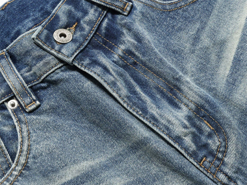 Men's Relaxed Fit Jeans Wide Leg Washed Vintage Blue Baggy Denim