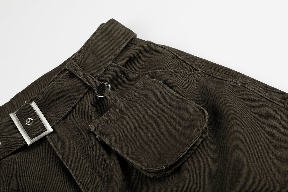Wide-Leg Cargo Pants with Belt — Multi-Pocket Relaxed Fit