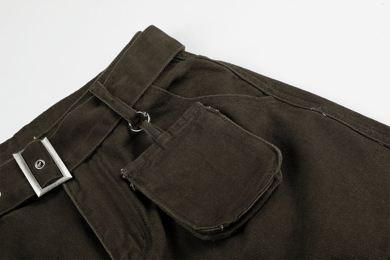 Wide-Leg Cargo Pants with Belt — Multi-Pocket Relaxed Fit