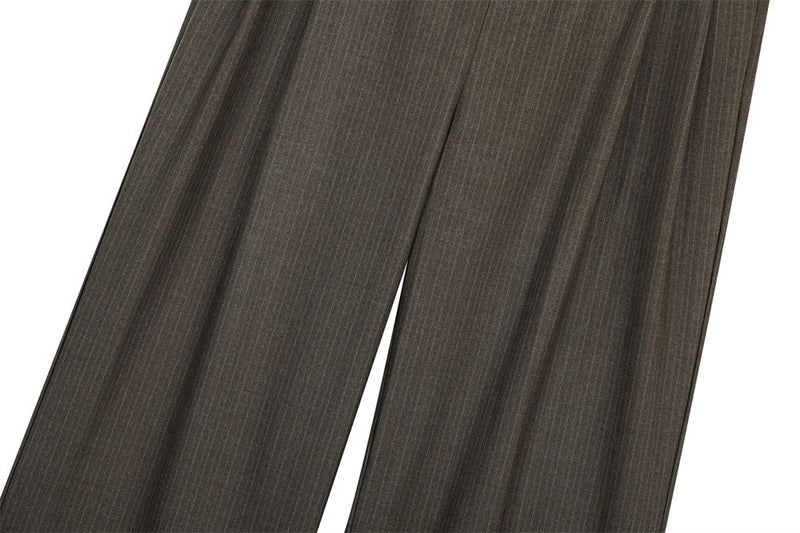 Pinstripe Wide-Leg Pleated Dress Pants – Relaxed Fit Straight Trousers