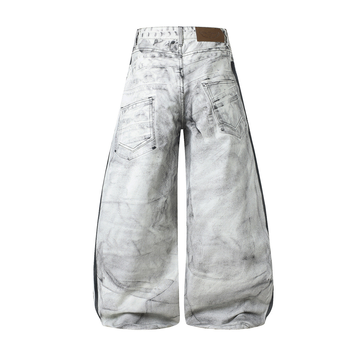 Jean wide leg effet usé – Blanc délavé imprimé 3D, coupe baggy déchirée