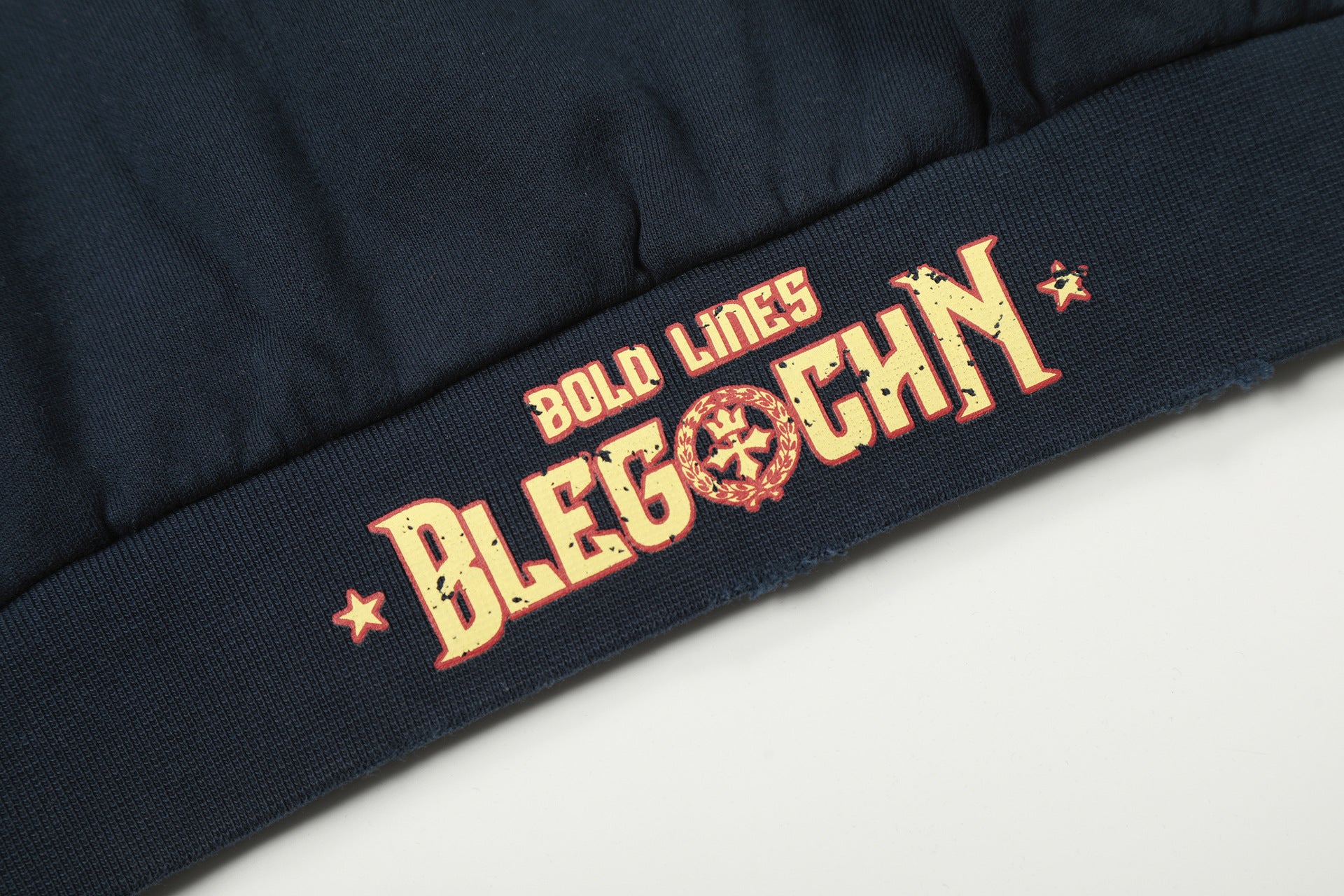 Distressed-Zip-Hoodie mit goldenem Wappenprint – Navy