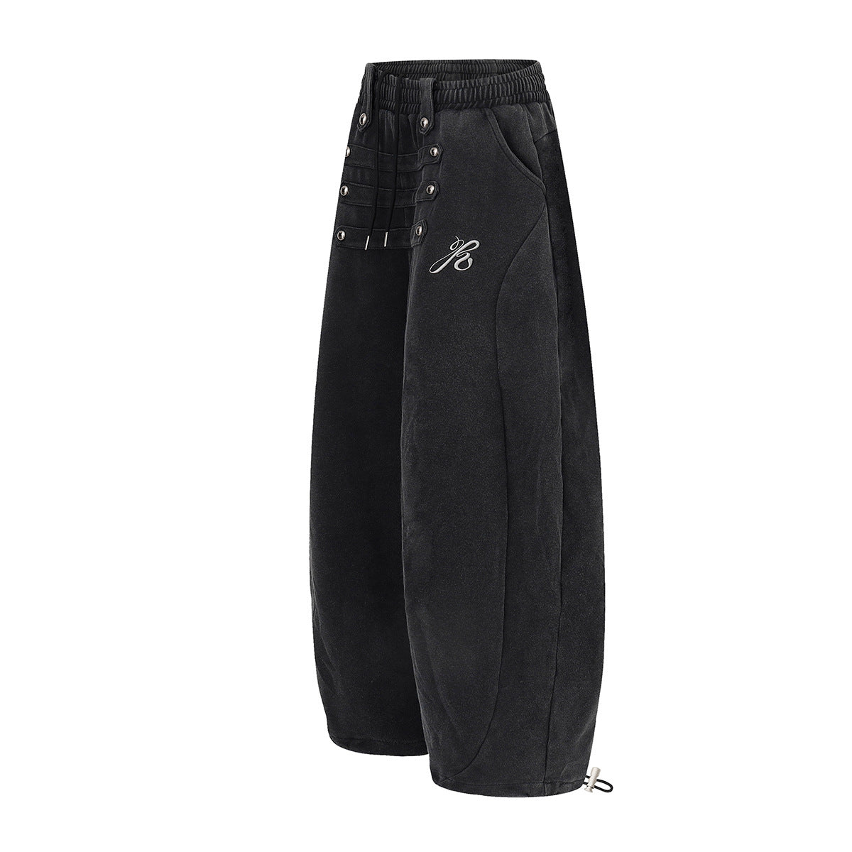 Wide-Leg Sweatpants with Decorative Button Panel & Drawstring Waist