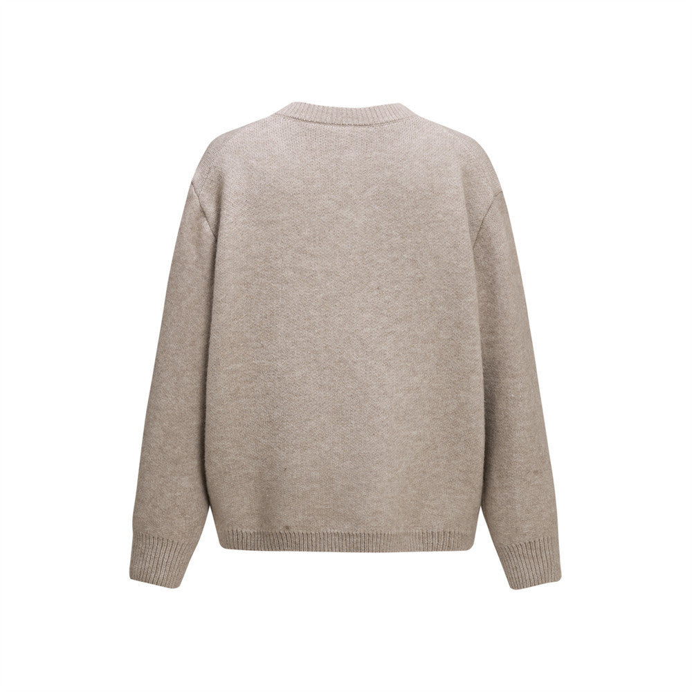 Men's Crewneck Knit Cardigan Sweater with Floral Buttons