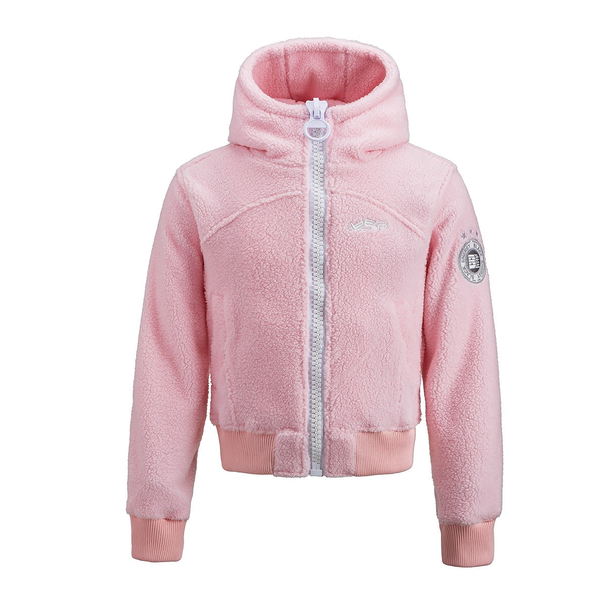 Sherpa Fleece Zip-Up Hoodie Jacket – Varsity Embroidered Teddy Coat