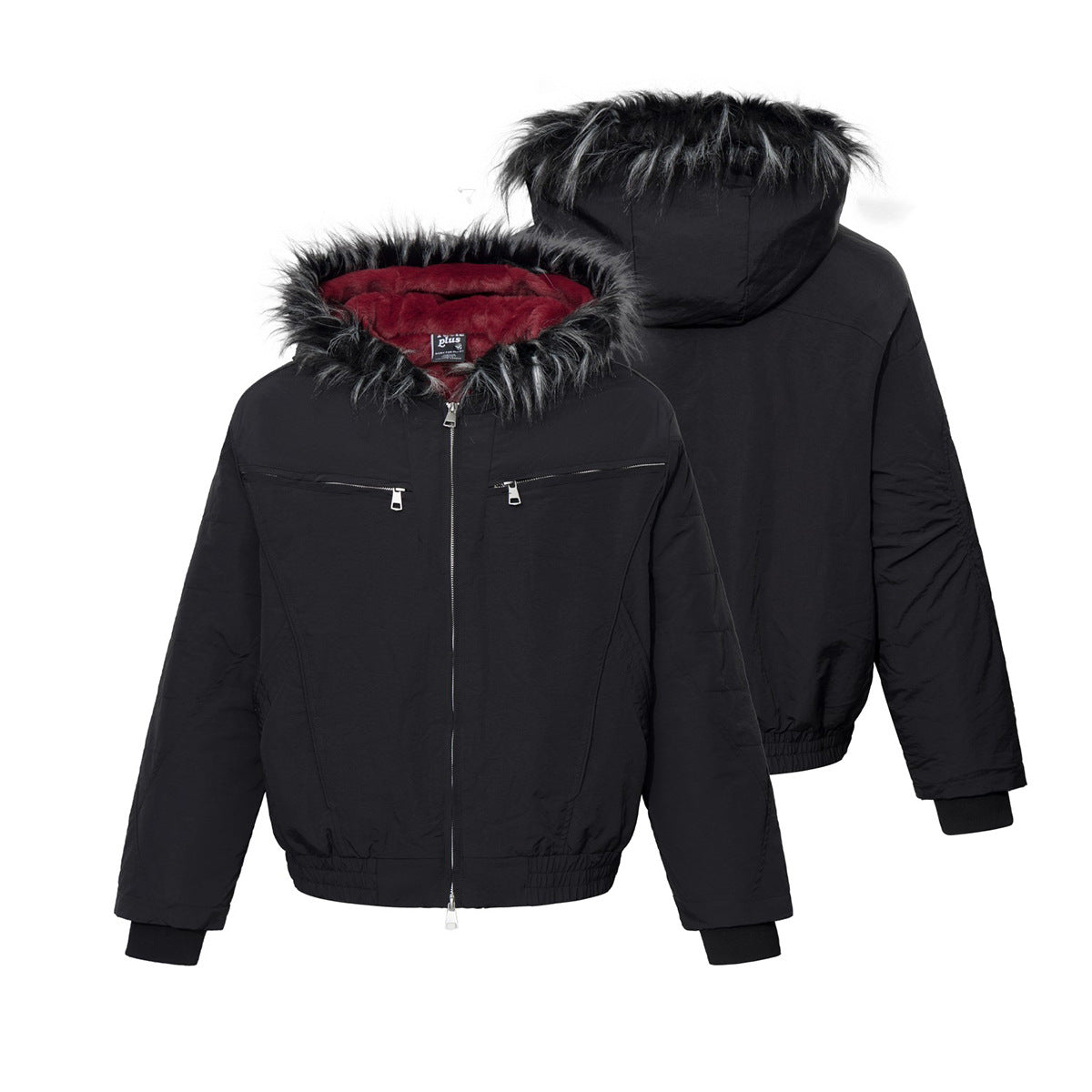 Padded Bomber Jacket with Faux Fur Hood Trim – Men's Winter Coat