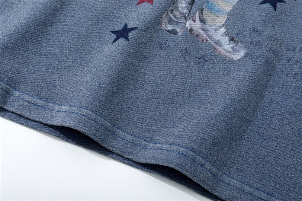 Men's Oversized Graphic Tee – Star Print Washed Short Sleeve T-Shirt