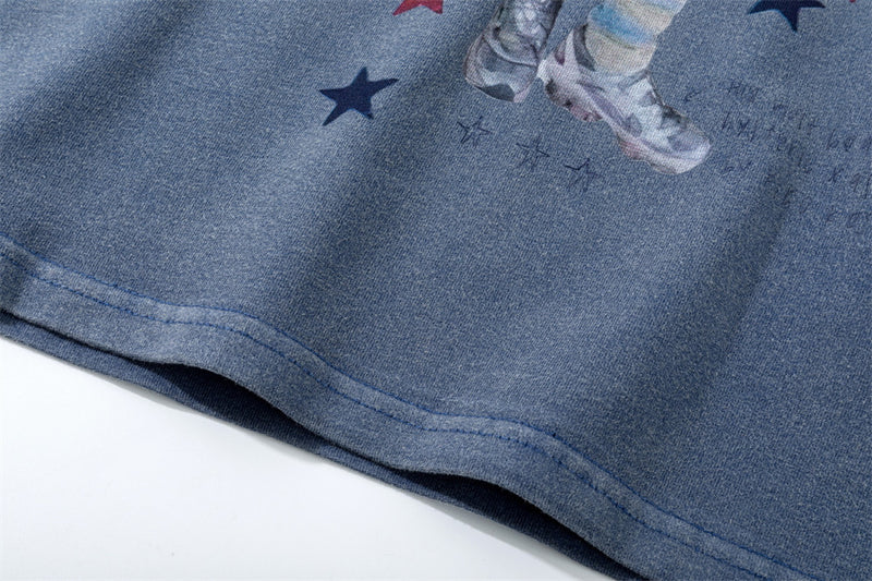 Men's Oversized Graphic Tee – Star Print Washed Short Sleeve T-Shirt