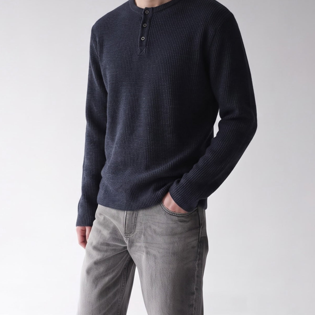 Men's Ribbed Henley Long-Sleeve Shirt – Vintage American Style