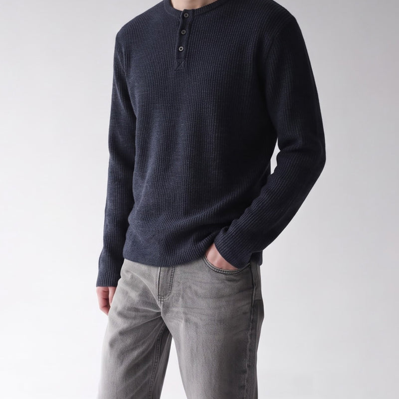 Men's Ribbed Henley Long-Sleeve Shirt – Vintage American Style