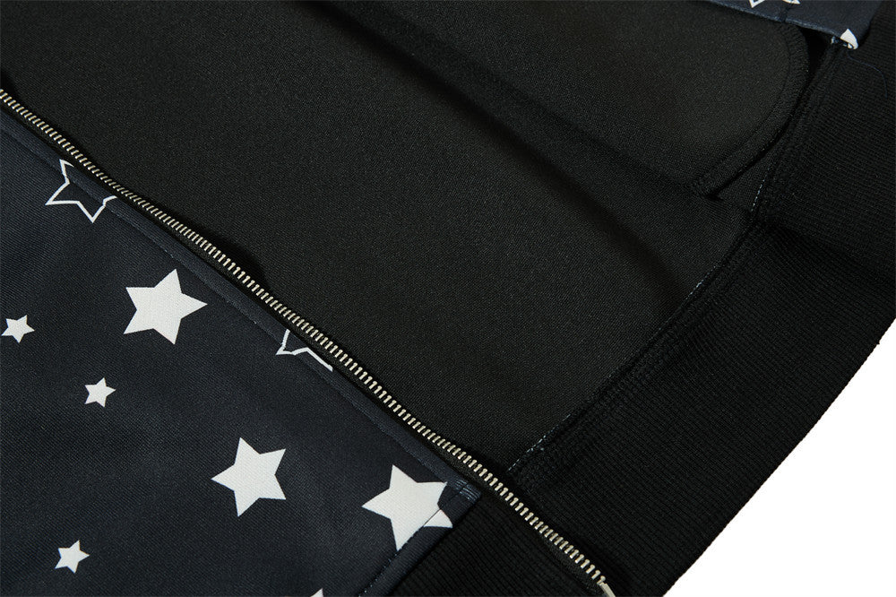 Veste zippée sportive à col montant et imprimé étoiles — Survêtement streetwear oversize