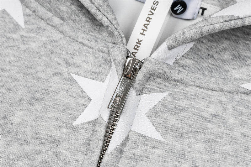 Star Print Zip-Up Hoodie with Striped Raglan Sleeves – Oversized Streetwear