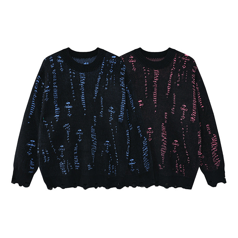 Pull en maille color block effet usé – Pull homme oversize à col rond
