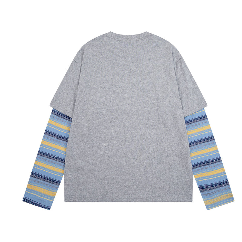 Kastiges Oversized-Langarmshirt mit Streifenärmeln & Hello-Patch