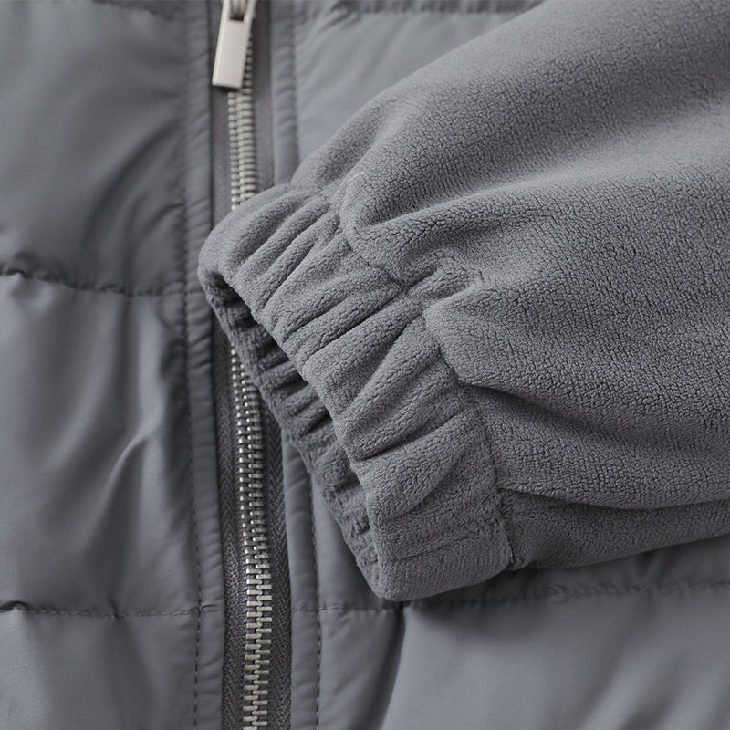 Herren-Hybrid-Pufferjacke mit Fleeceärmeln, Stehkragen und Doppelzipper