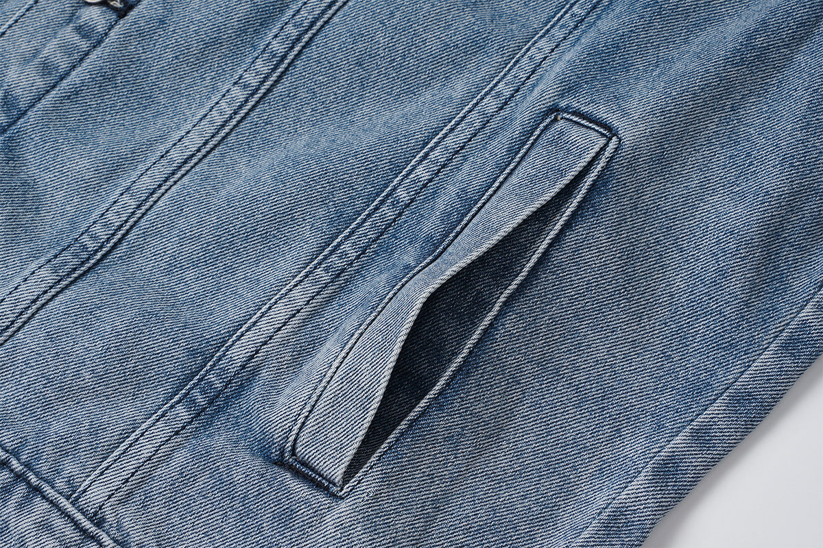Veste en jean pour homme – Veste trucker en denim délavé à col montant