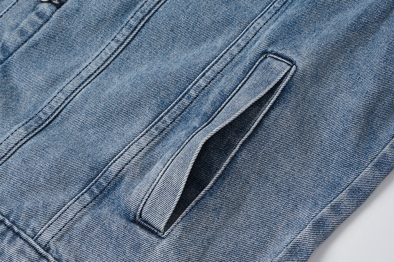 Veste en jean pour homme – Veste trucker en denim délavé à col montant