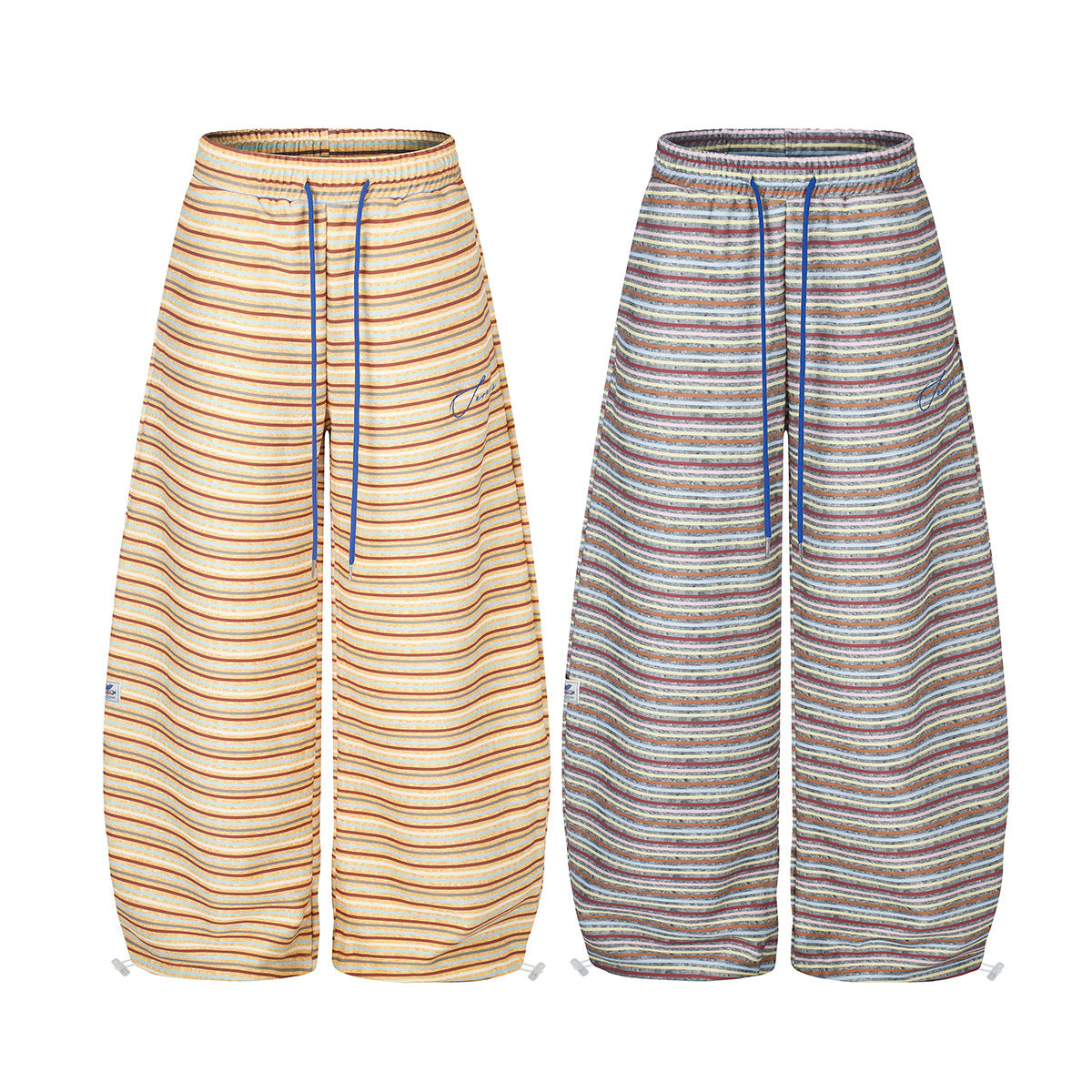 Pantalon de survêtement rayé à jambes larges – Coupe droite ample avec cordon