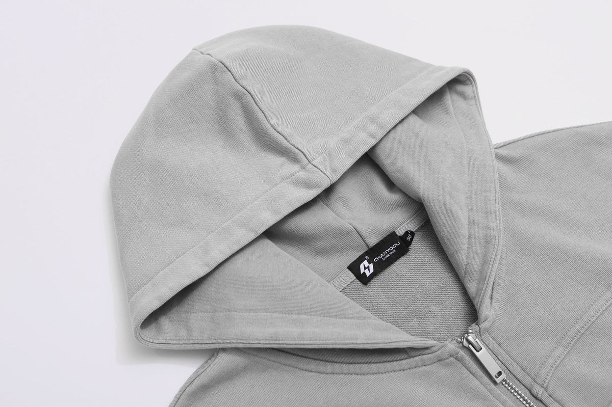 Military Napoleon Zip-Up Hoodie – Washed Vintage Fleece Cardigan