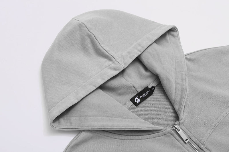 Military Napoleon Zip-Up Hoodie – Washed Vintage Fleece Cardigan