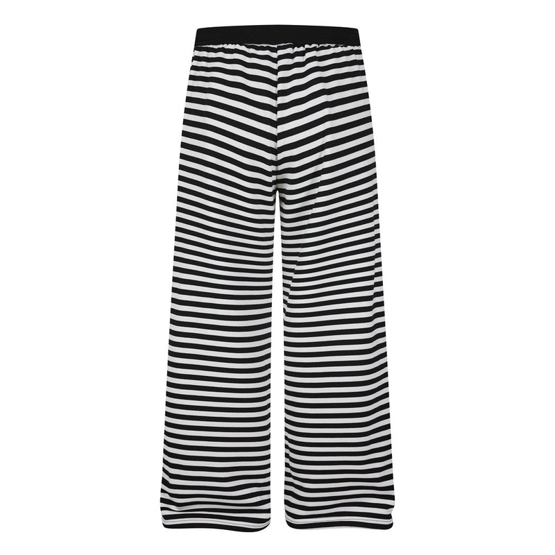 Black & White Striped Wide-Leg Pants with Drawstring Waist