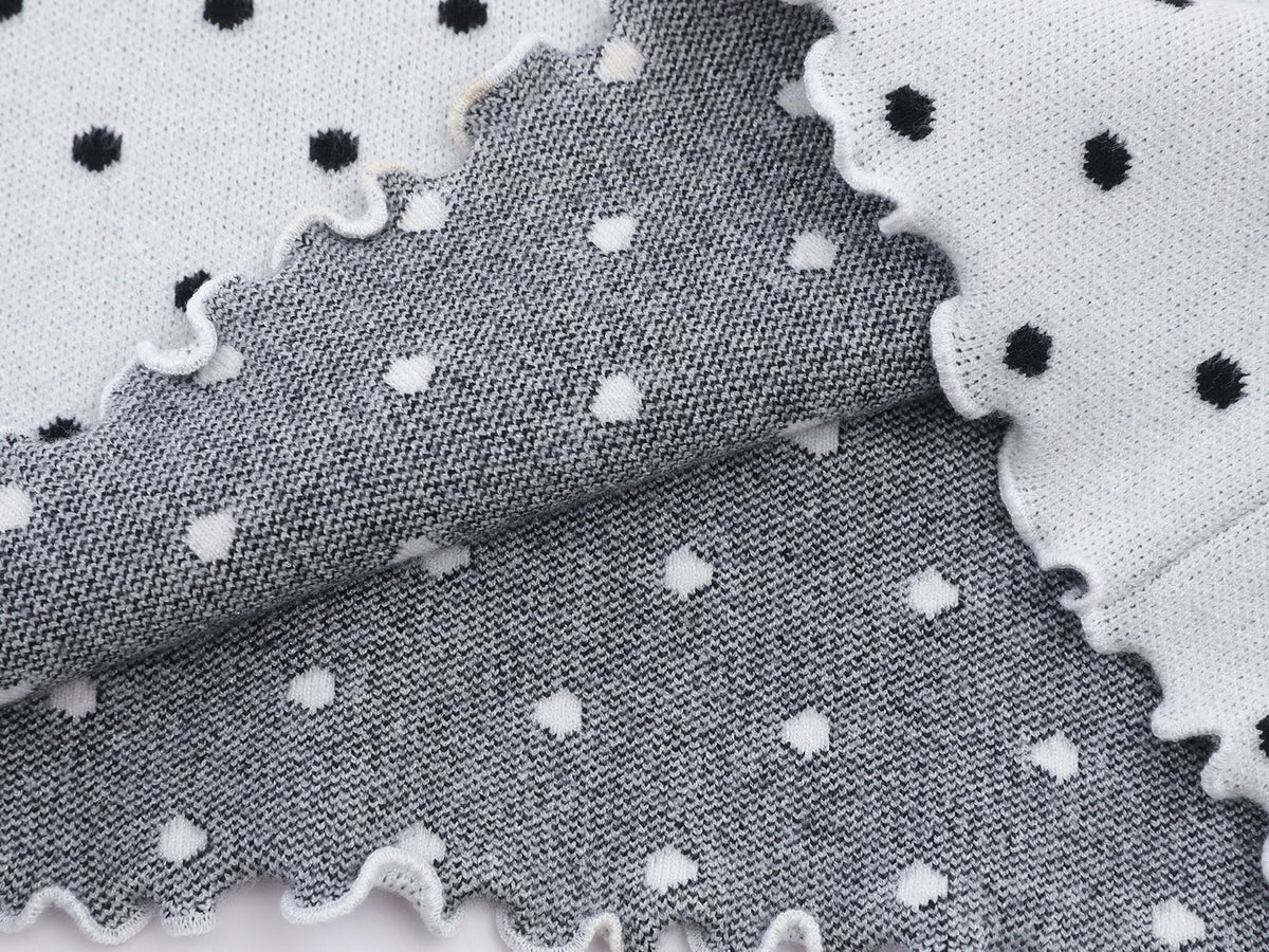 Polka Dot Mock Neck Knit Sweater Top with Cat Embroidery & Lettuce Hem