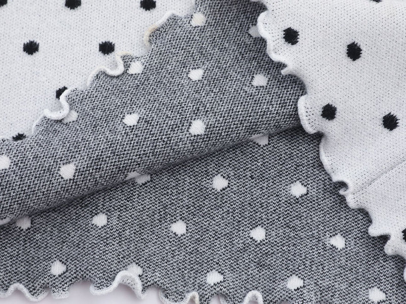 Polka Dot Mock Neck Knit Sweater Top with Cat Embroidery & Lettuce Hem