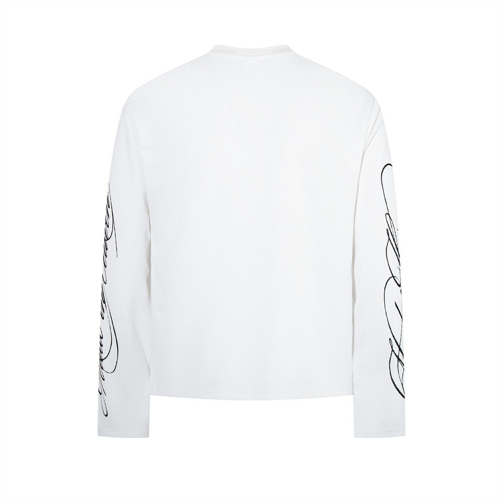 Labyrinth Double Eagle Crest Graphic Long-Sleeve Tee – White Waffle-Knit