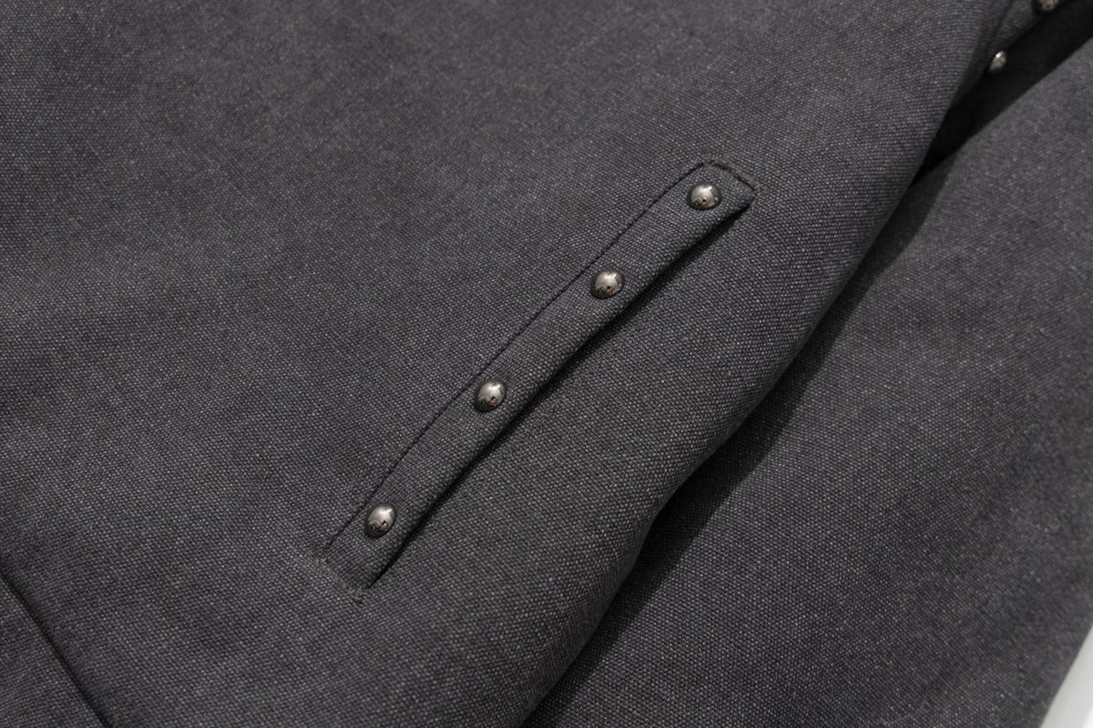 Men's Faux Fur Collar Studded Bomber Jacket – Charcoal Winter Coat