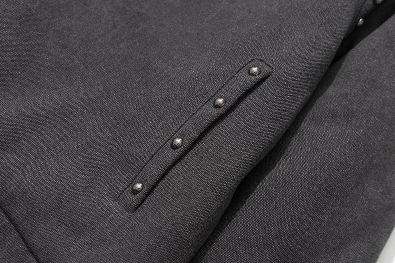 Men's Faux Fur Collar Studded Bomber Jacket – Charcoal Winter Coat