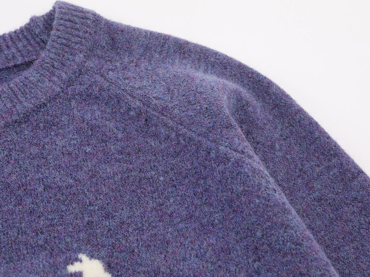 Christmas Lamb Jacquard Knit Sweater – Crew Neck Vintage Novelty Pullover