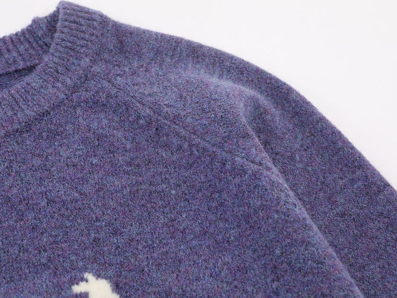 Christmas Lamb Jacquard Knit Sweater – Crew Neck Vintage Novelty Pullover