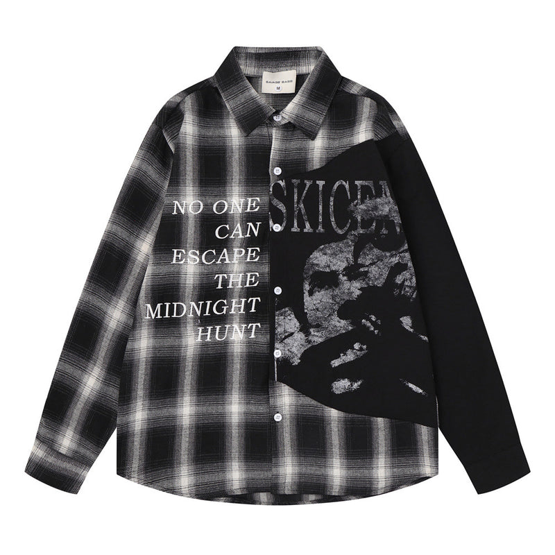 Camisa de franela de cuadros con bloques de color para hombre – Manga larga con gráfico de calavera