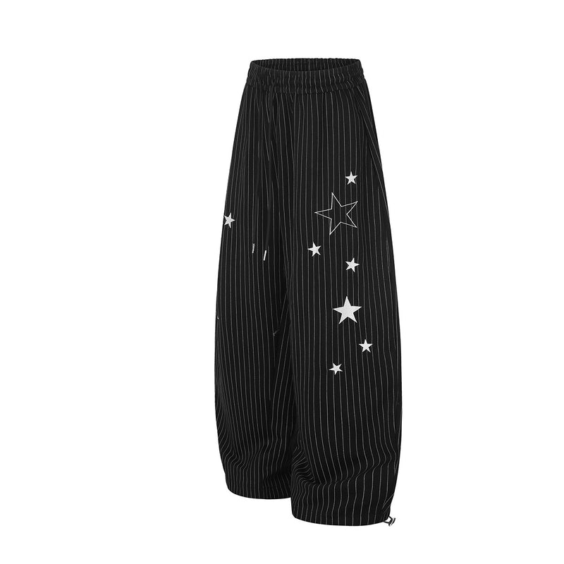 Wide Leg Striped Pants with Star Embroidery – Baggy Street Dance Trousers