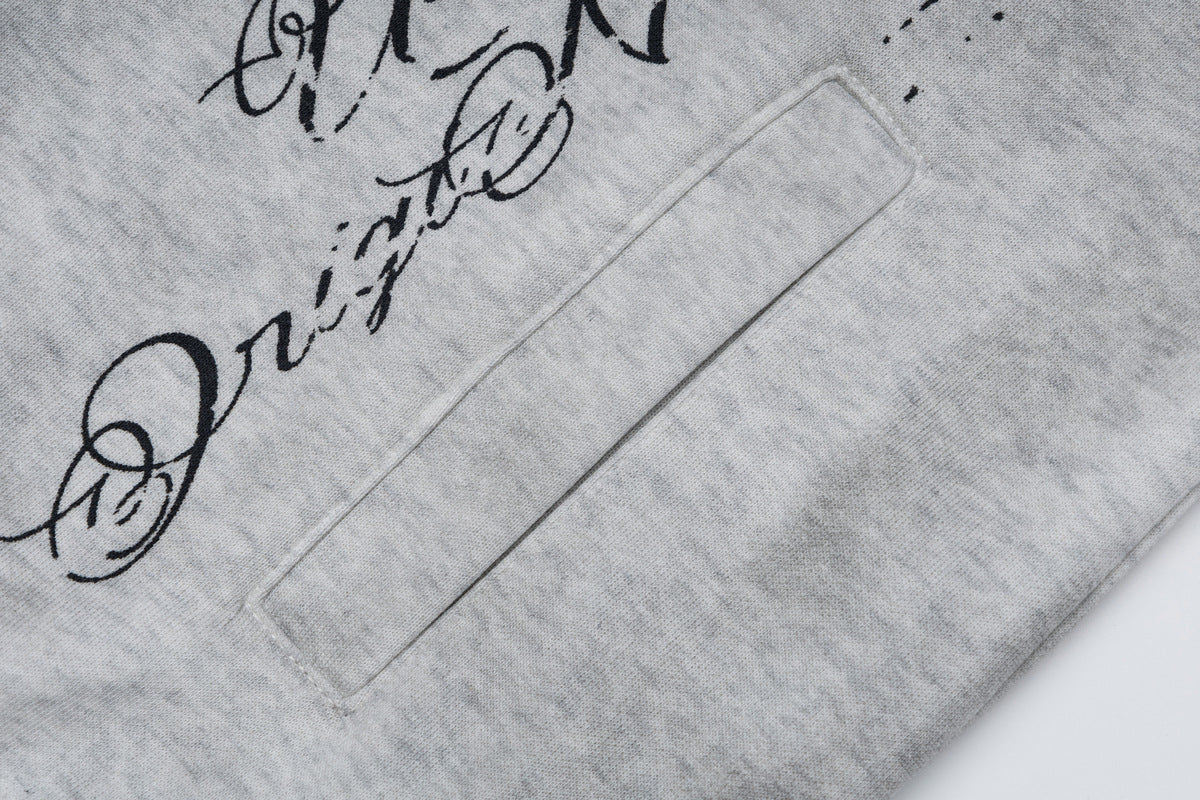 Hoodie mit Gothic-Schriftzug und Reißverschluss – Gewaschener Vintage-Dark-Style