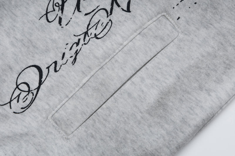 Hoodie mit Gothic-Schriftzug und Reißverschluss – Gewaschener Vintage-Dark-Style