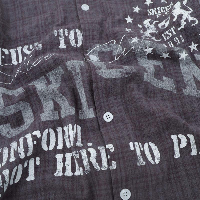 Men's Plaid Graphic Button-Down Shirt – Oversized Streetwear Long Sleeve