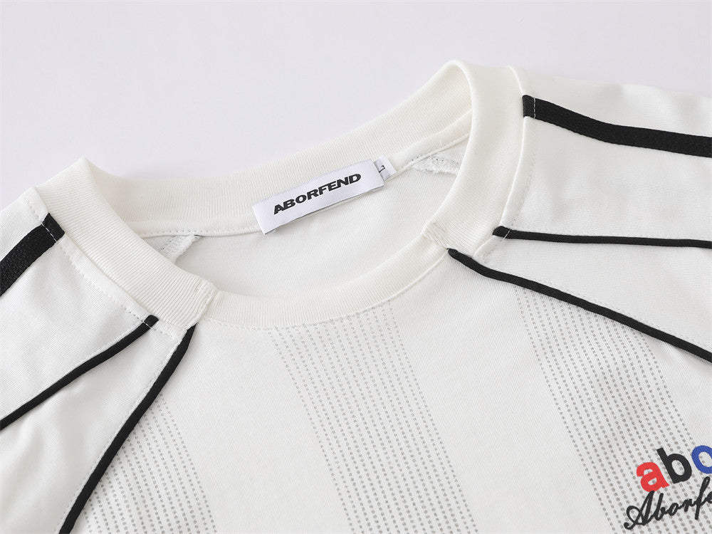 Soccer Jersey Stripe Graphic Tee – Oversized Short-Sleeve Crew Neck