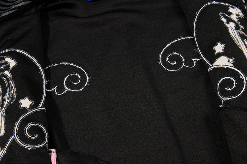 Hoodie zippé graphique Anime Angel – Rayures noires et finitions roses