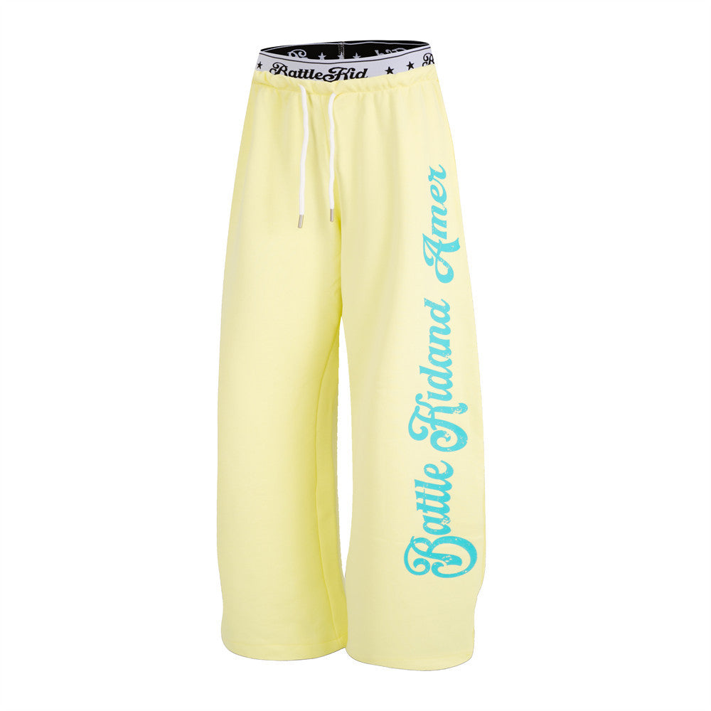 BattleKid Letter Print Wide Leg Sweatpants – Elastic Waist Streetwear Joggers