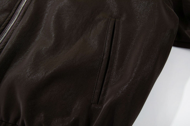 Oversized Black Leather Jacket Faux PU Bomber with High Collar