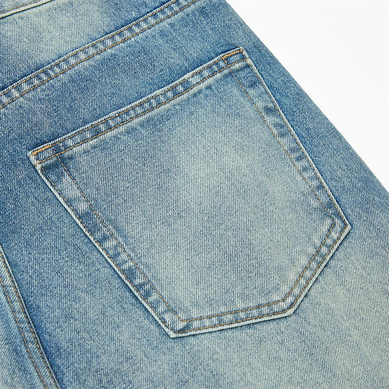 Jean vintage délavé à jambes larges pour homme avec motif cachemire en strass